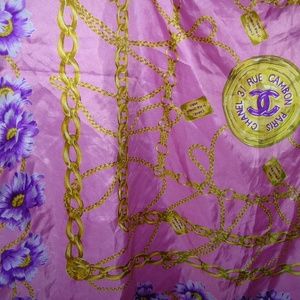 Pink, gold chains floral print scarf